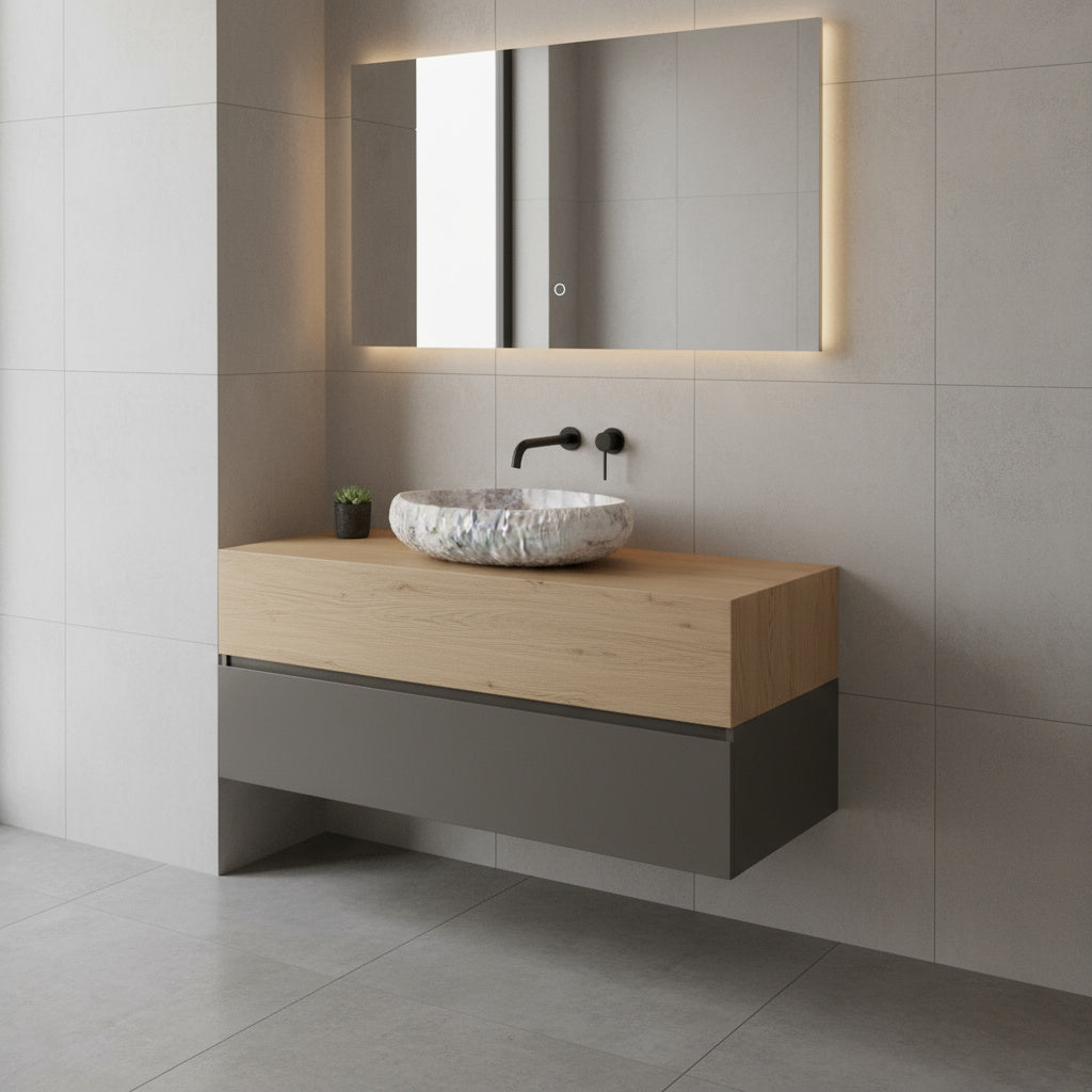 Luxury Marble Vessel Sink – Handcrafted Natural Stone Bathroom Basin with Textured Edge, Modern Vanity Bowl 21.6"x15.7"x5.5" (55x40x14 cm)