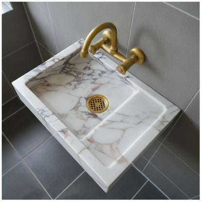 Calacatta Viola Bathroom Sink – Wall-Mount Marble Vanity Sink, Natural Stone Polished Basin