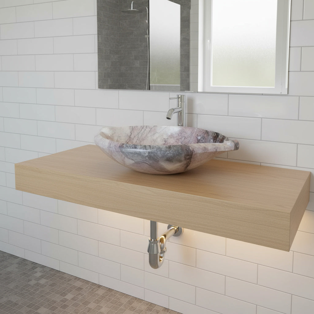 Luxury Marble Vessel Sink – Hand-Carved Natural Stone Bathroom Basin, Designer Vanity Bowl 25.6"x15.7"x5.5" (65x40x14 cm)