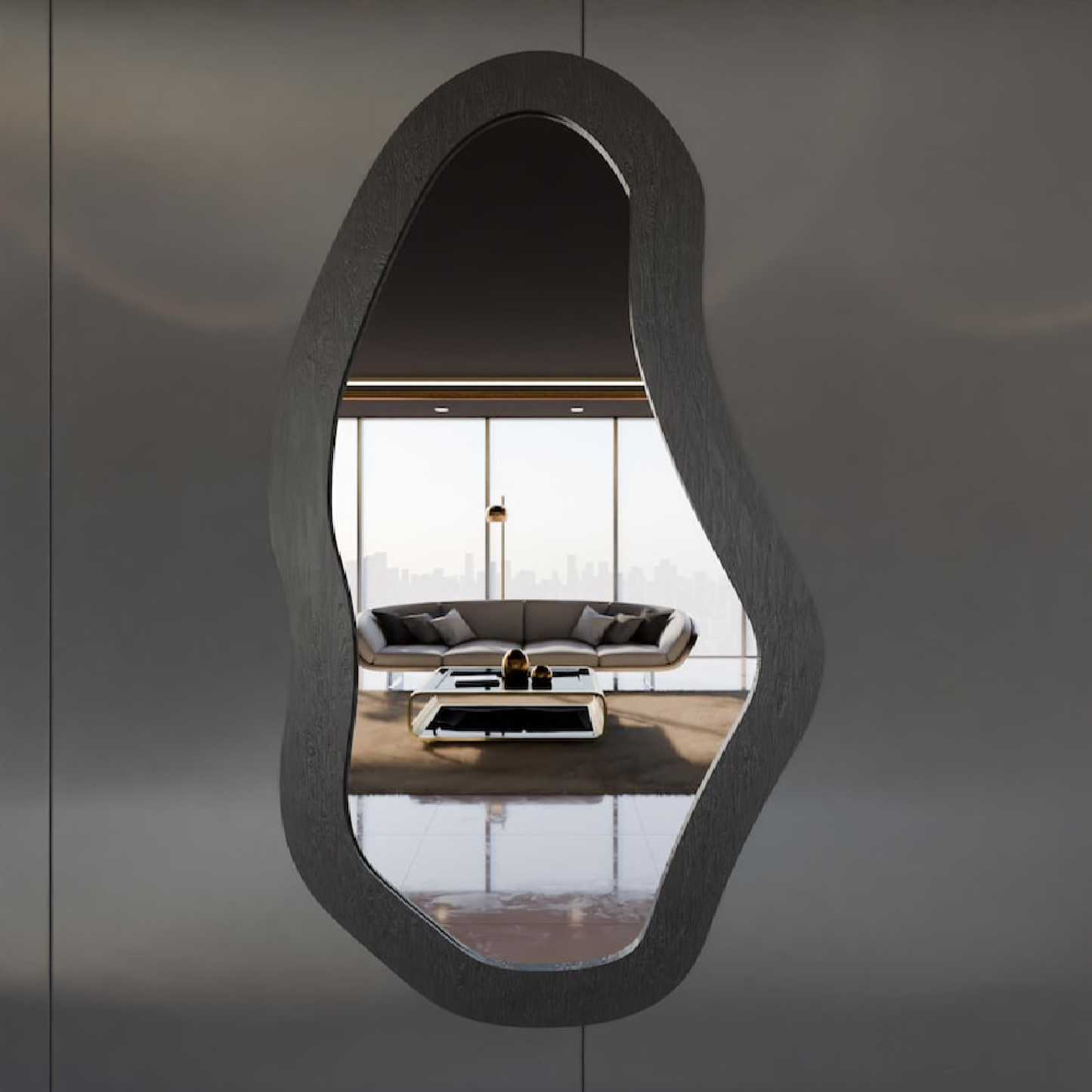 Modern Wavy Wall Mirror – Irregular Shape MDF Frame Mirror in Multiple Colors