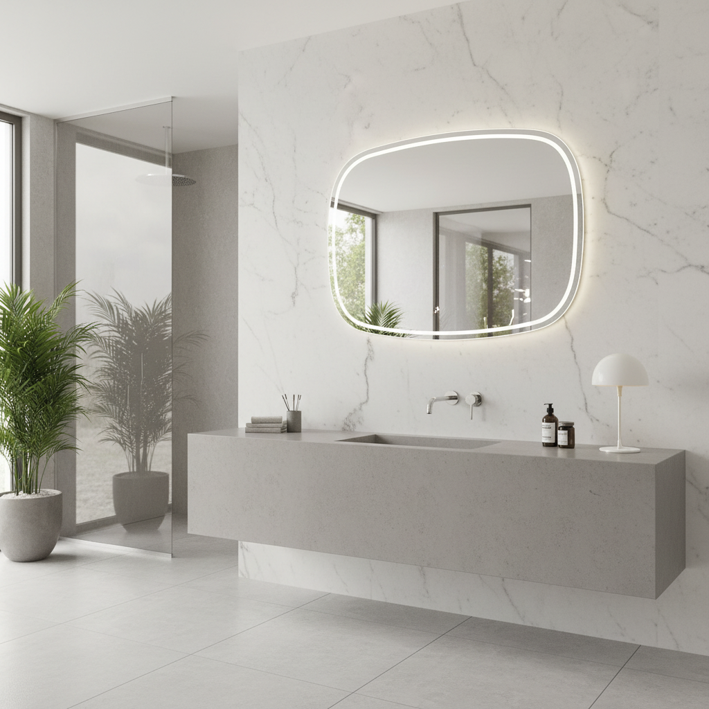 LED Bathroom Mirror – Rounded Rectangle Backlit Vanity Mirror with Touch Sensor