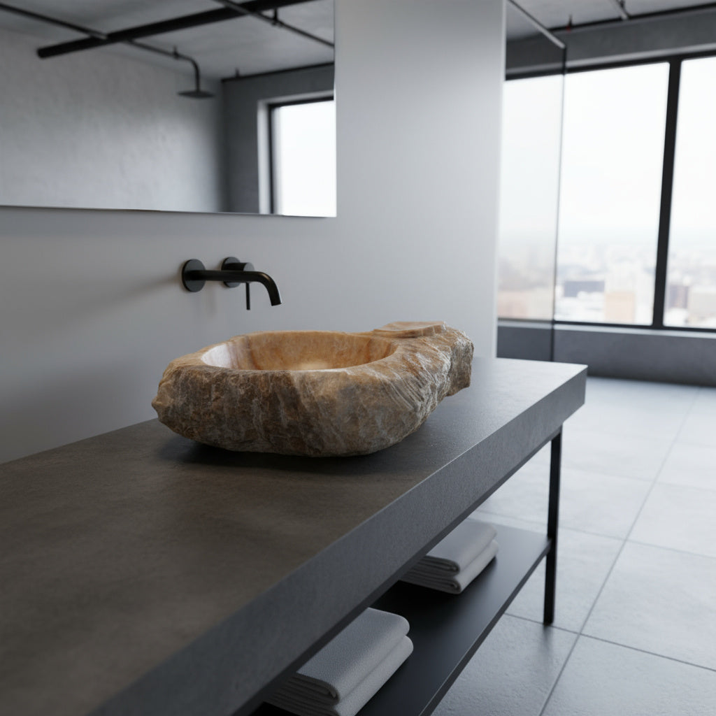 Marble Sink – Rustic Stone Sink Bathroom Basin (45x55x14 cm), Natural Handcrafted Marble Vanity Bowl