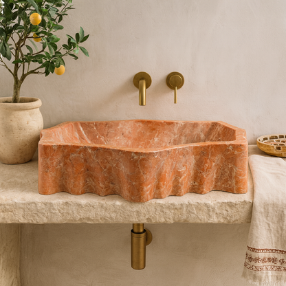 Orange Natural Stone Bathroom Basin (55x42x14 cm)