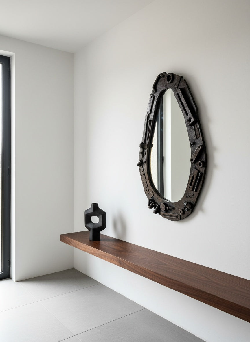 Industrial Wall Mirror – Steampunk MDF Frame Mirror with metal part for Loft & Modern Interiors