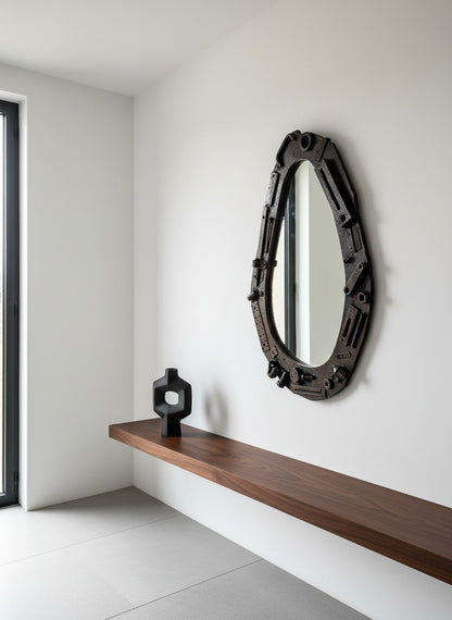 Industrial Wall Mirror – Steampunk MDF Frame Mirror with metal part for Loft & Modern Interiors