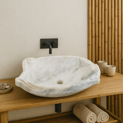 Luxury Marble Vessel Sink – Hand-Carved Natural Stone Bathroom Basin, Modern Vanity Bowl 23.6"x17.7"x5.9" (60x45x15 cm),