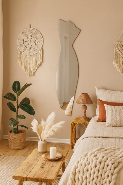 Modern Full Length Irregular Wall Mirror – Abstract Frameless Floor Mirror, Handmade Custom Shape Entryway & Bedroom Mirror