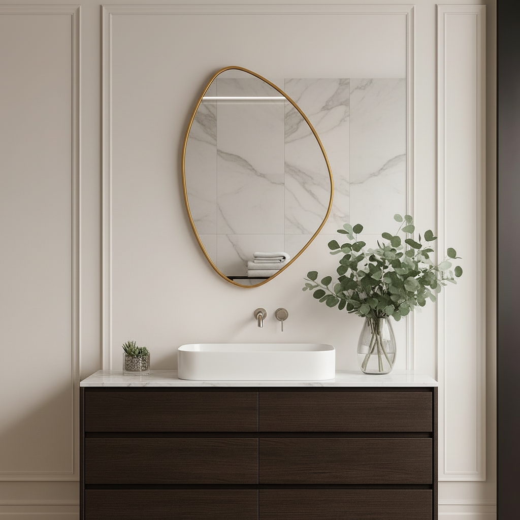 Modern Irregular Wall Mirror – Organic Shape Black Frame Mirror for Living Room & Entryway