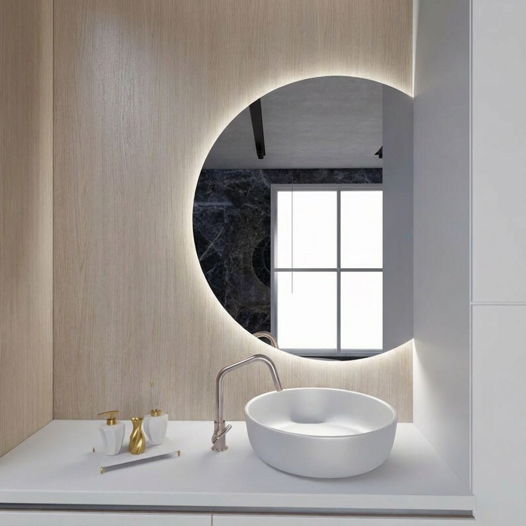 LED Bathroom Mirror – Modern Round Backlit Vanity Mirror with Touch Sensor, Luxury Lighted Wall Mirror