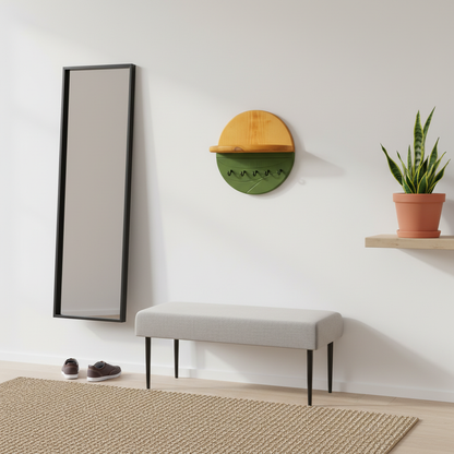 Modern Wall Key Holder with Shelf – Minimalist Wooden Entryway Organizer with Hooks | Handmade Home Décor