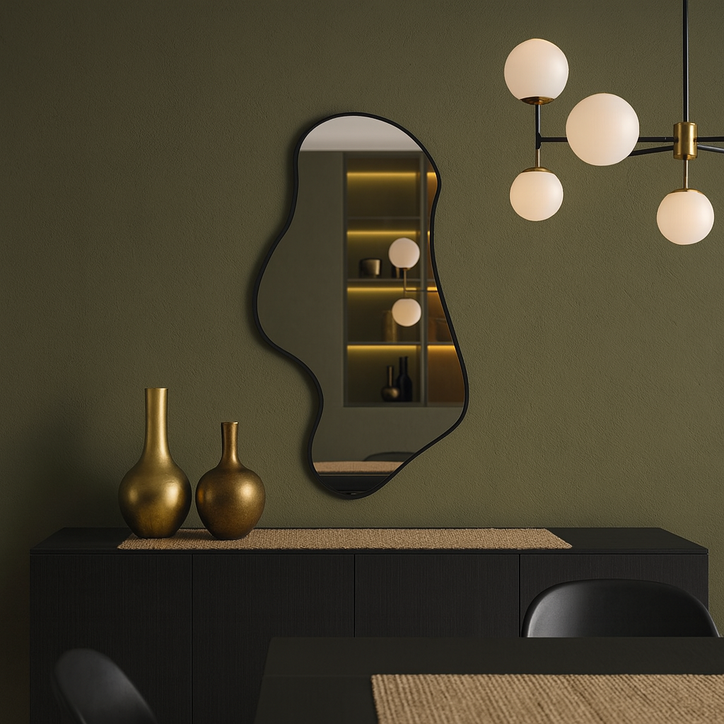 Wavy Irregular Wall Mirror – Modern Asymmetrical Bathroom Mirror with Black Frame