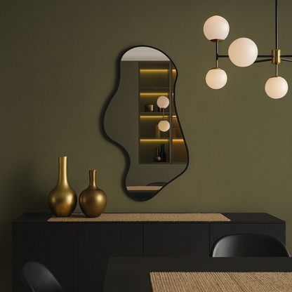 Wavy Irregular Wall Mirror – Modern Asymmetrical Bathroom Mirror with Black Frame