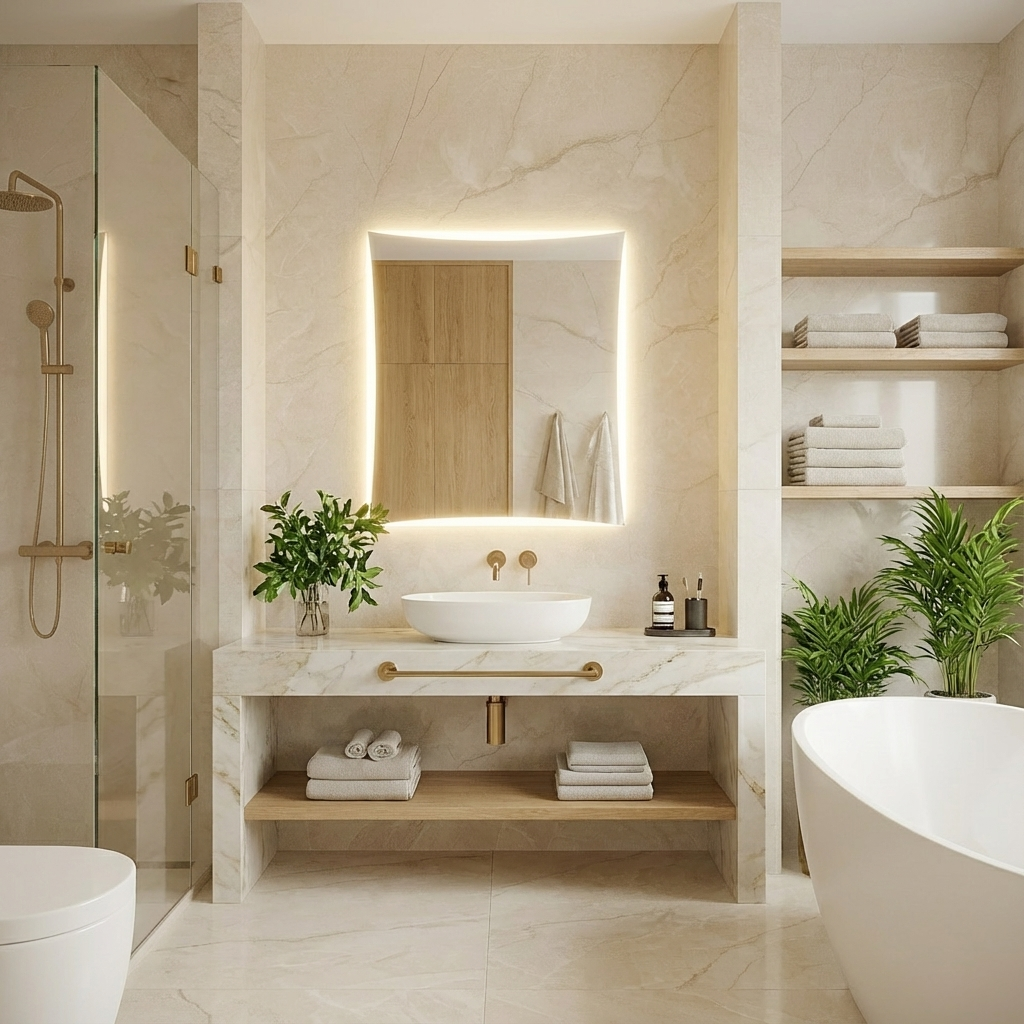 LED Bathroom Mirror – Curved Edge Backlit Vanity Mirror, Modern Lighted Wall Mirror