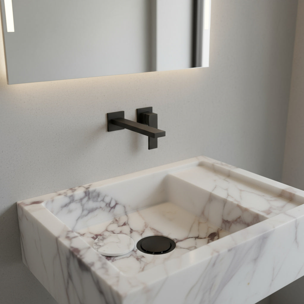 Calacatta Viola Bathroom Sink – Wall-Mount Marble Vanity Sink, Natural Stone Polished Basin