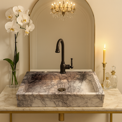Marble Bathroom Sink – Lilac Marble Rectangular Stone Vessel Sink