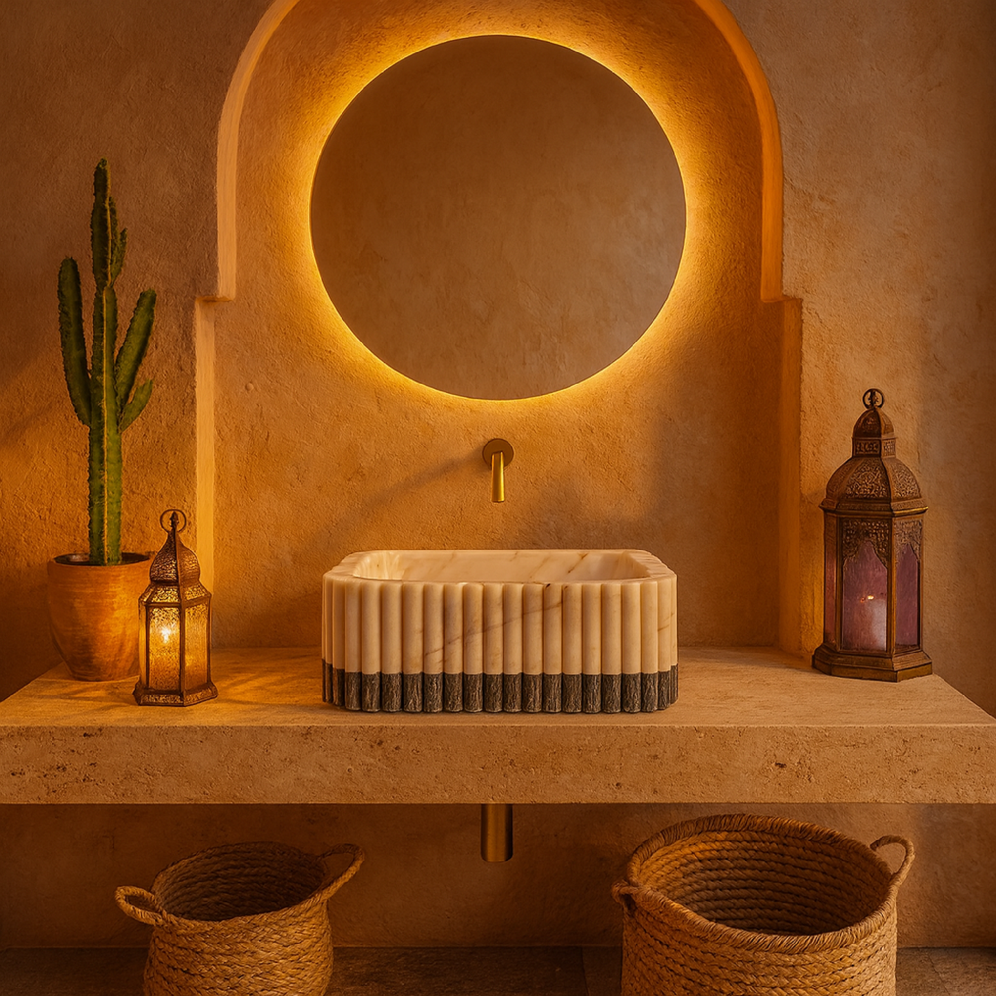 Luxury Marble Bathroom Sink – Handcrafted Natural Stone Vessel Basin, Modern Vanity Bowl