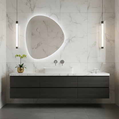 Modern LED Bathroom Mirror – Organic Asymmetrical Backlit Wall Mirror with Warm & Cool Light