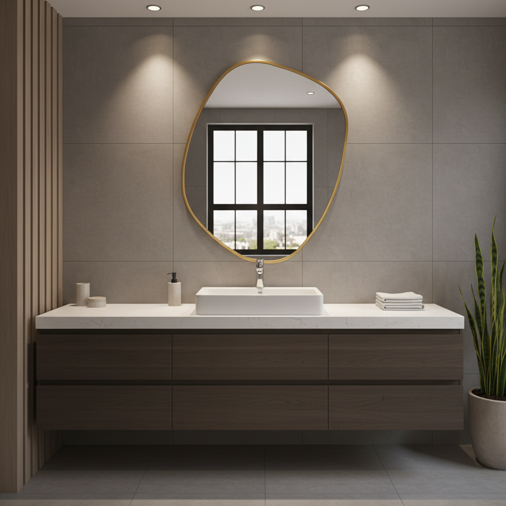 Modern Irregular Bathroom Wall Mirror – Organic Shape Black Frame Mirror for Vanity, Entryway & Living Room