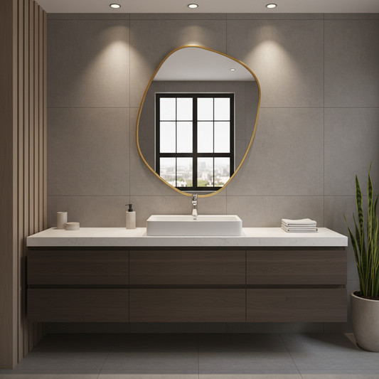 Modern Irregular Bathroom Wall Mirror – Organic Shape Black Frame Mirror for Vanity, Entryway & Living Room