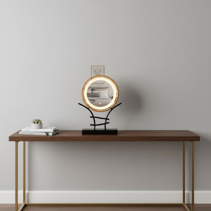 LED Makeup Mirror with Wooden Frame – Dimmable Touch Lighted Vanity Mirror & Jewelry Holder