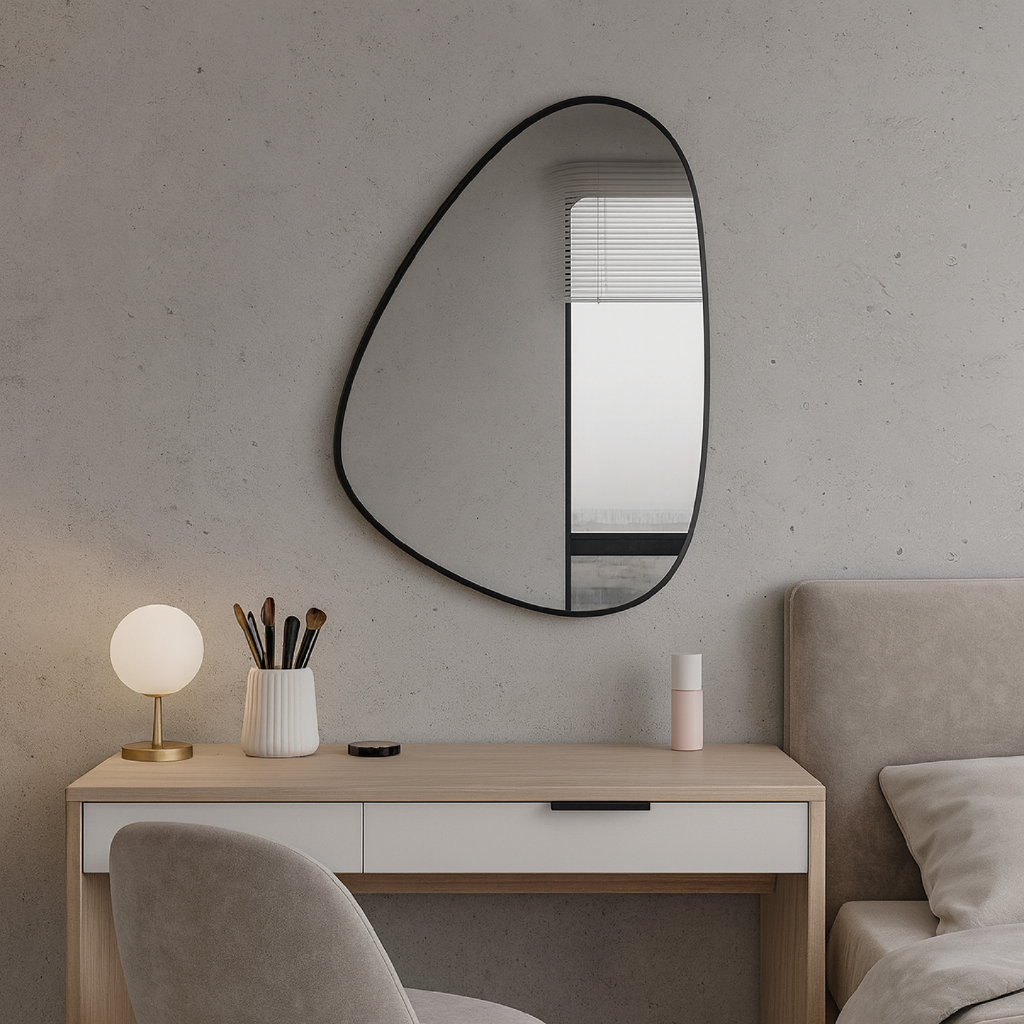 Modern Irregular Bathroom Wall Mirror – Asymmetrical Black Frame Mirror for Vanity, Entryway & Living Room