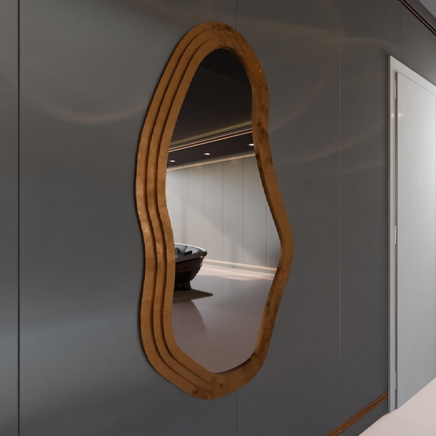 Modern Wavy Wall Mirror – Irregular Shape MDF Frame Mirror in Multiple Colors