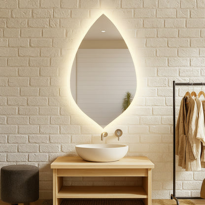 Modern LED Bathroom Mirror – Leaf Shape Backlit Wall Mirror