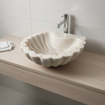 Marble Bathroom Sink – Carrara White Stone Vessel Sink Shell Design