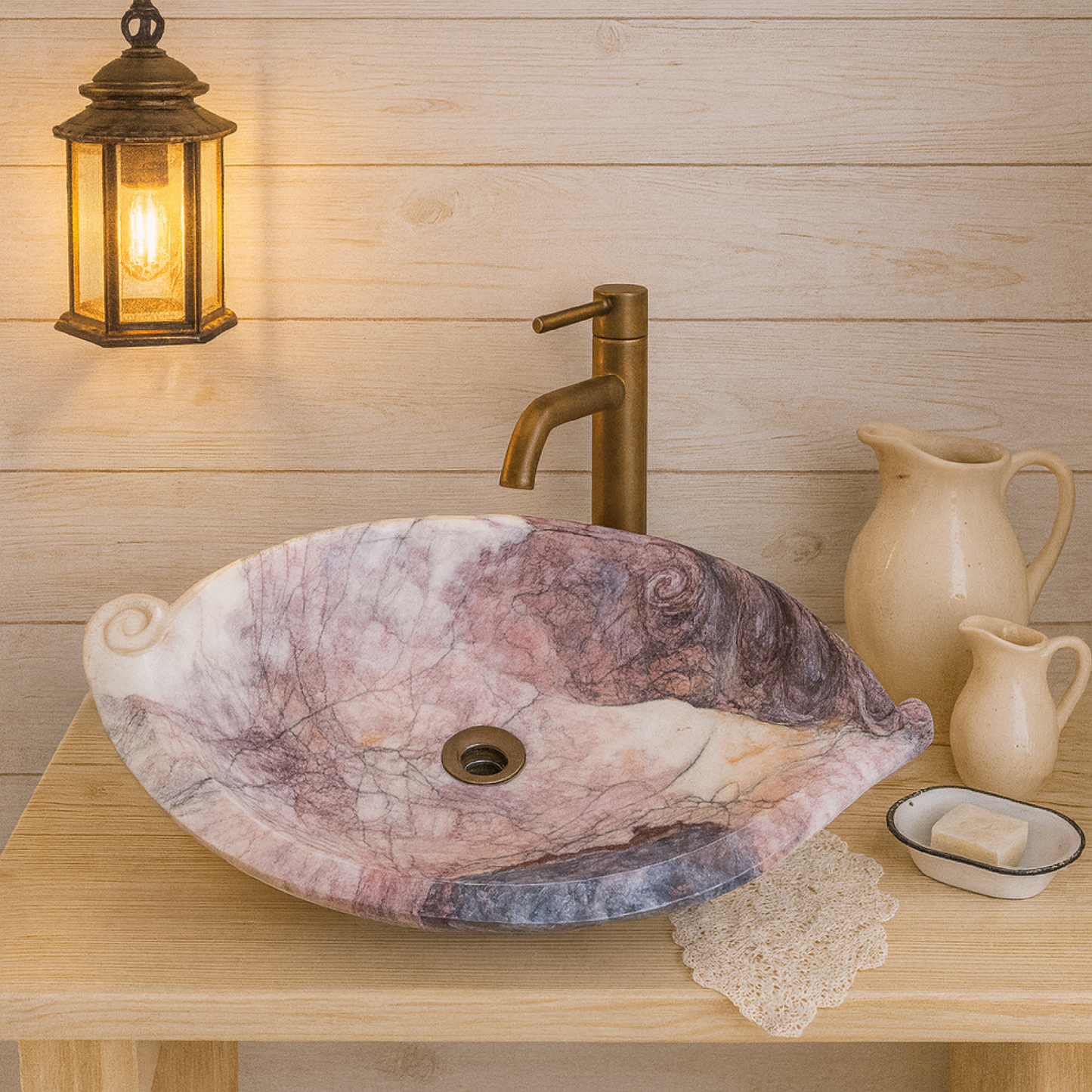 Luxury Marble Vessel Sink – Hand-Carved Natural Stone Bathroom Basin, Designer Vanity Bowl 25.6"x15.7"x5.5" (65x40x14 cm)