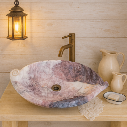 Luxury Marble Vessel Sink – Hand-Carved Natural Stone Bathroom Basin, Designer Vanity Bowl 25.6"x15.7"x5.5" (65x40x14 cm)