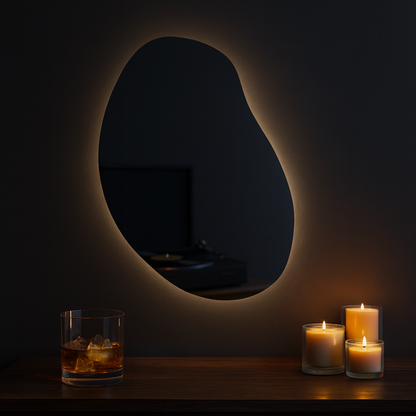 LED Bathroom Mirror – Modern Irregular Shaped Lighted Vanity Mirror with Touch Sensor