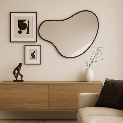 Organic Wall Mirror – Modern Irregular Blob Mirror with Black Frame