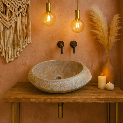 Natural Marble Vessel Sink – Hand-Carved Stone Bathroom Basin with Raw Edge, Modern Vanity Bowl