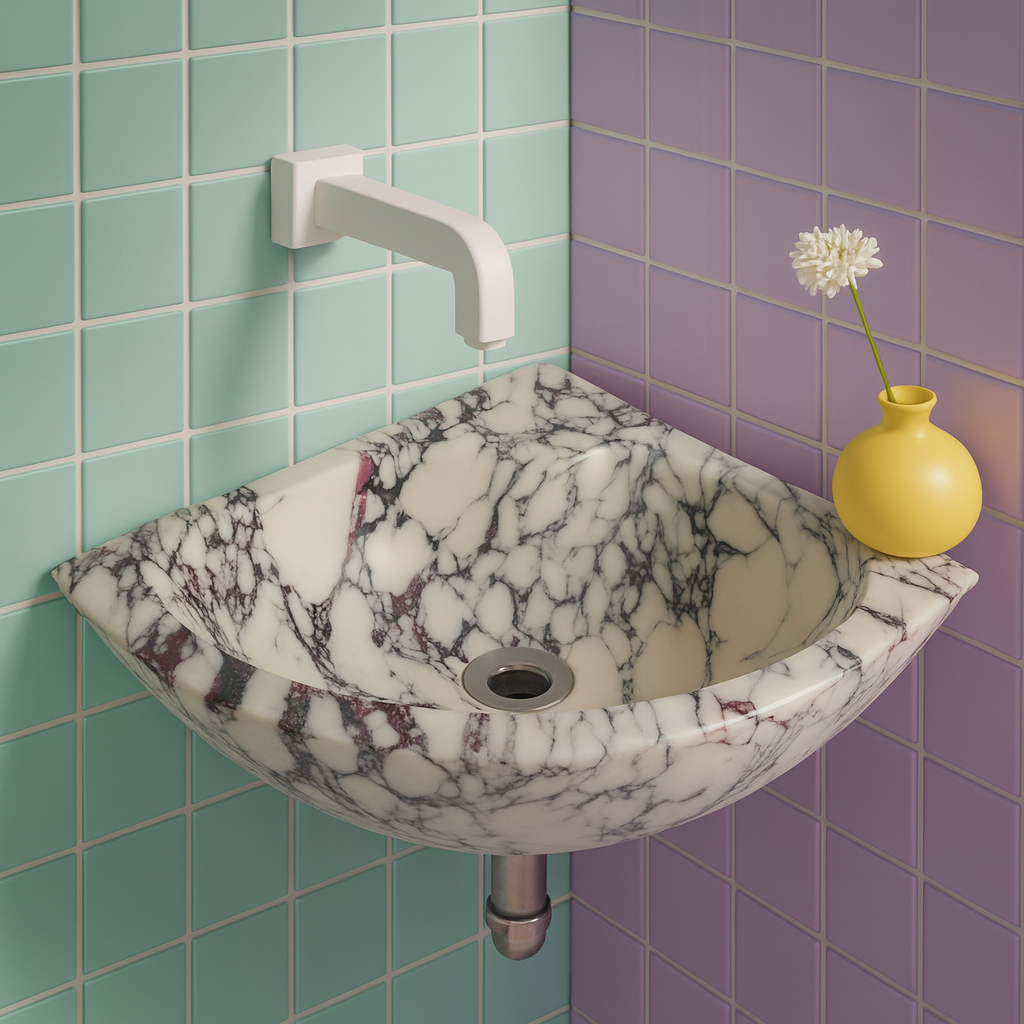 Marble Sink – Calacatta Viola Corner Wall-Mount Vanity Sink | Luxury Natural Stone Bathroom Basin 12"x12"x6"
