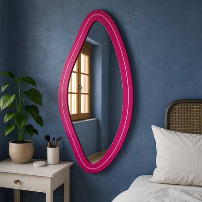Neon LED Wavy Wall Mirror – Modern Irregular Shape MDF Frame Mirror | Decorative Accent for Bedroom & Living Room