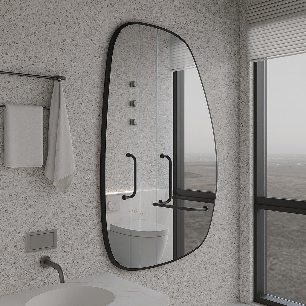 Irregular Wall Mirror – Modern Organic Mirror with Black Frame