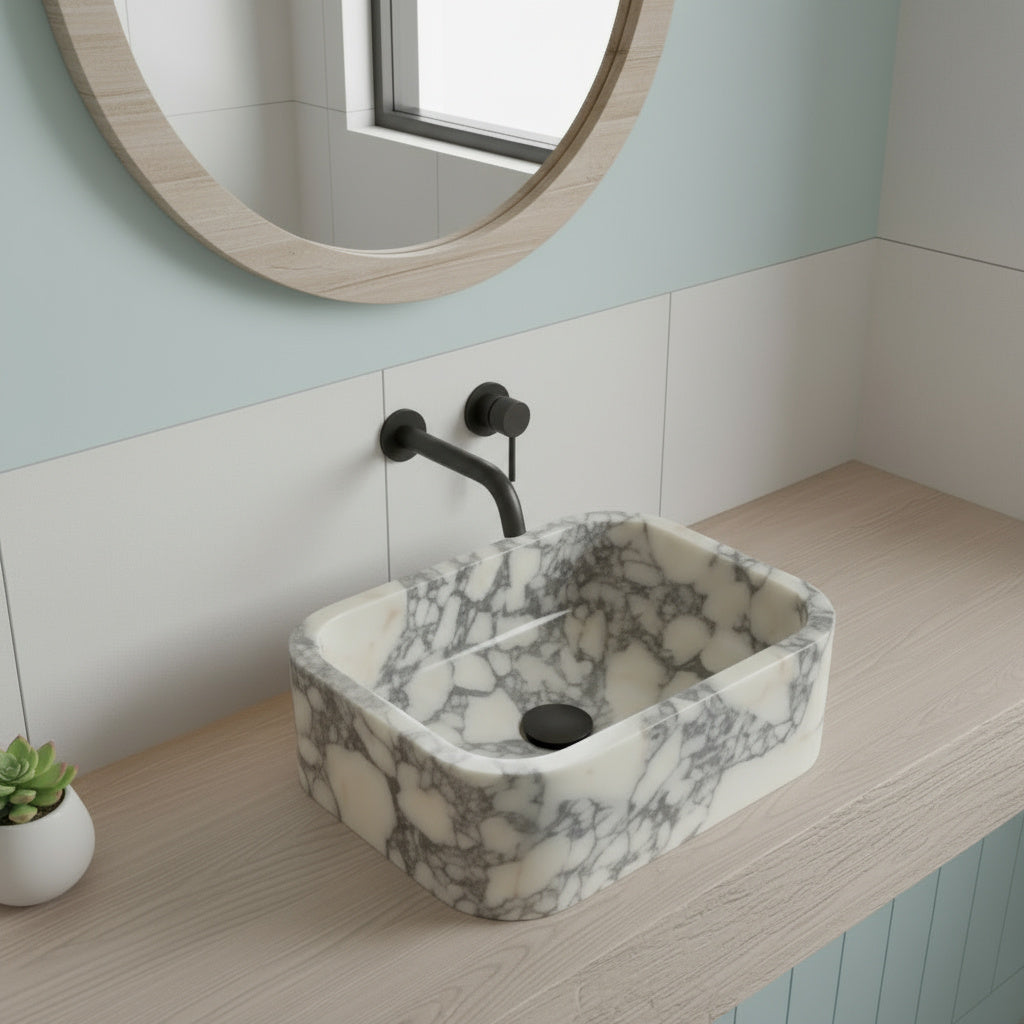 Calacatta Viola Marble Bathroom Sink – Wall-Mount Rectangular Vanity Basin, Natural Stone Polished