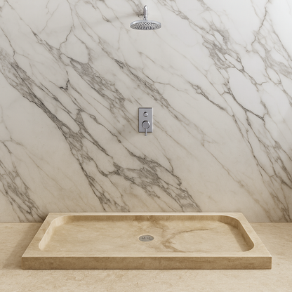 Shower Base – Travertine Stone Shower Pan | Troia Light Rectangular Marble Tray