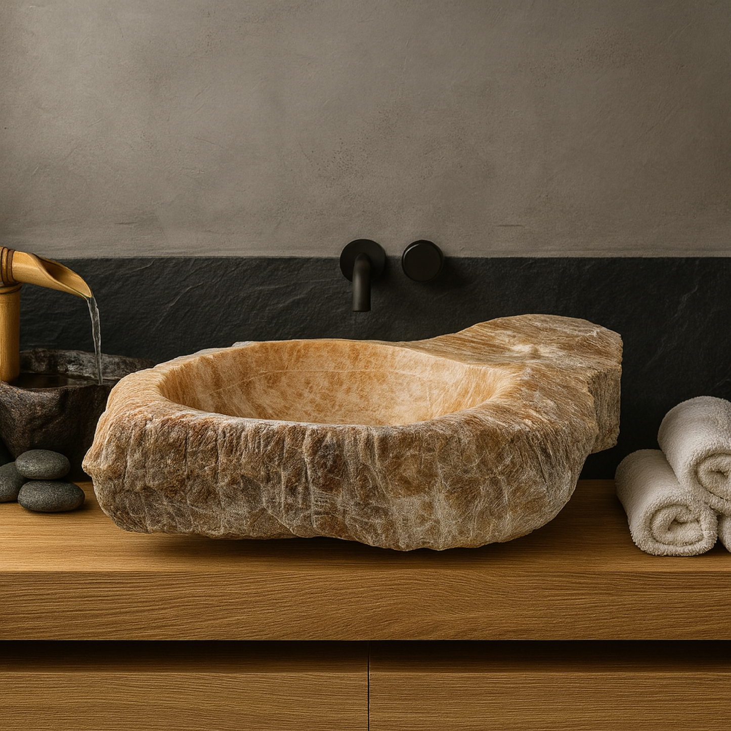 Luxury Stone Vessel Sink – Natural Marble Bathroom Basin with Raw Edge, Handcrafted Vanity Bowl
