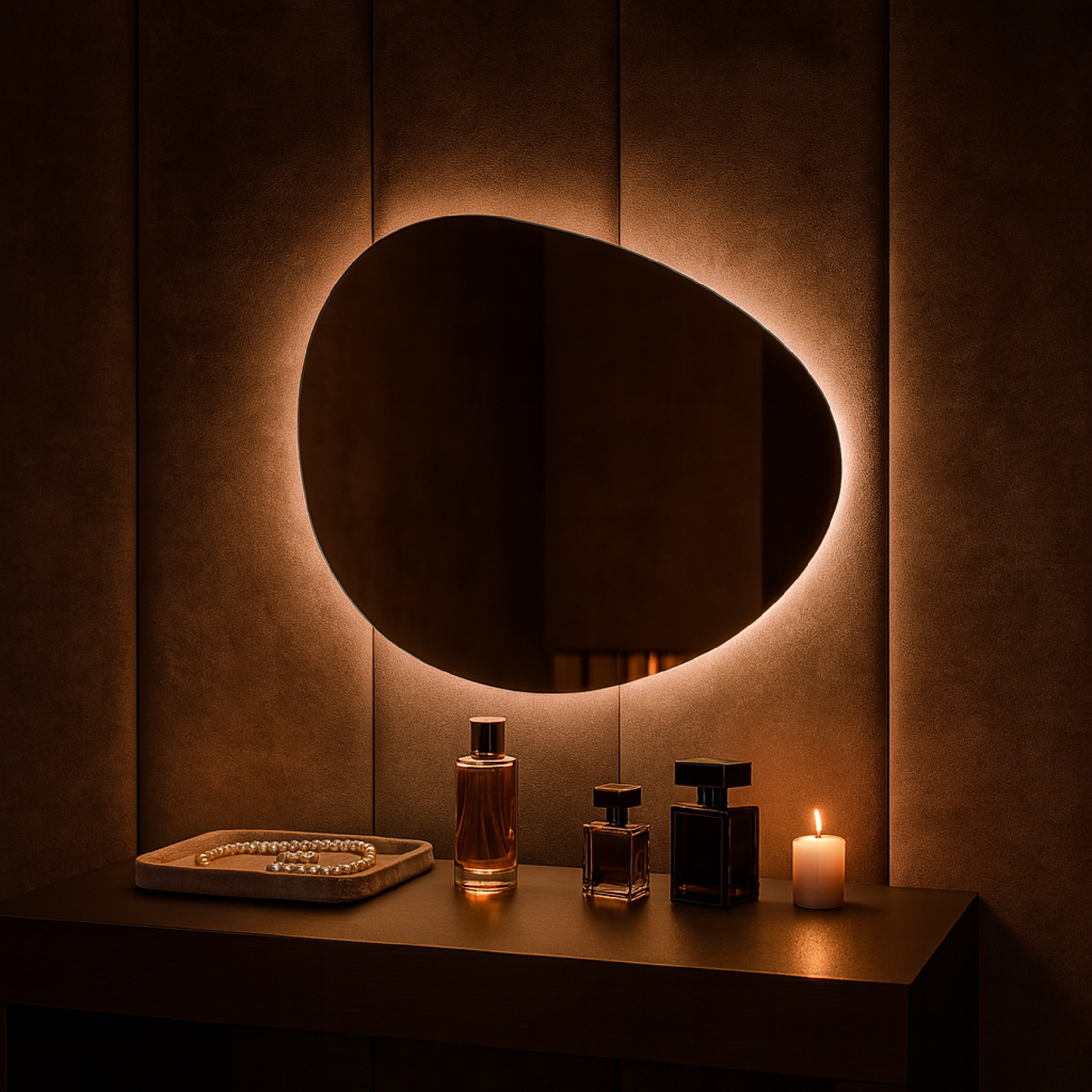 LED Bathroom Mirror Irregular Shape – Modern Asymmetrical Backlit Vanity Wall Mirror