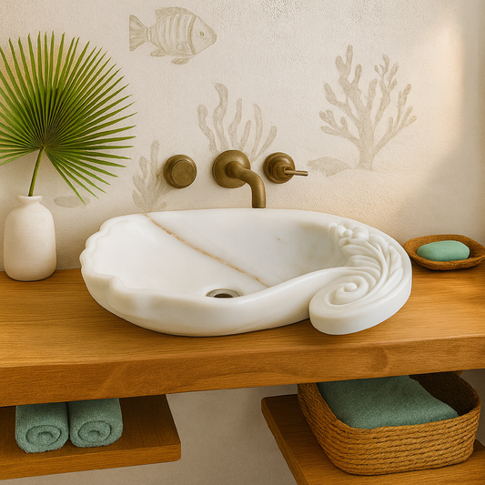 Luxury Marble Vanity – Hand-Carved Natural Stone Bathroom Basin with Floral Detail 23.6"x15.7"x5.9" (60x40x15 cm)