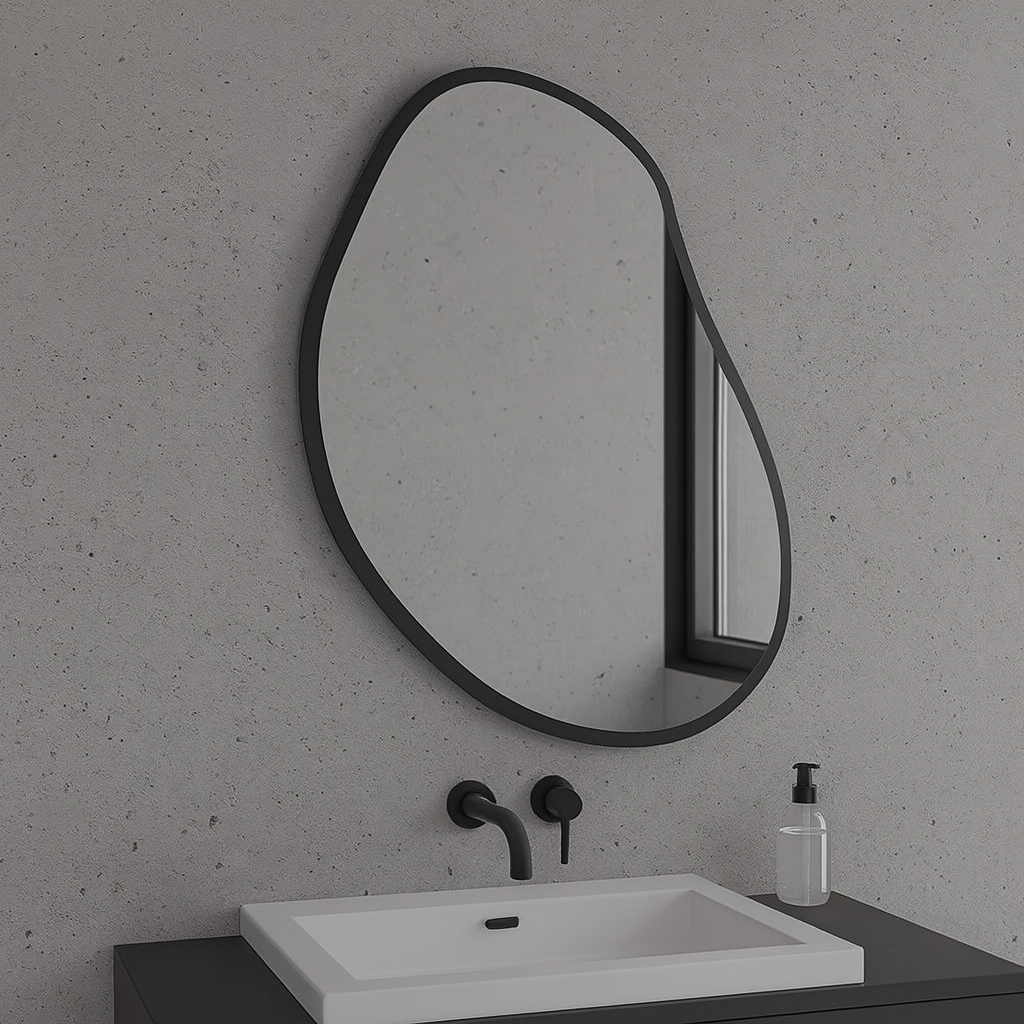 Irregular Wall Mirror – Modern Organic Mirror with Black Frame, Asymmetrical Wavy Mirror for Living Room & Entryway