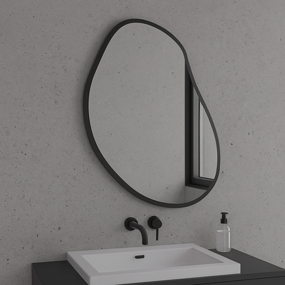 Irregular Wall Mirror – Modern Organic Mirror with Black Frame, Asymmetrical Wavy Mirror for Living Room & Entryway