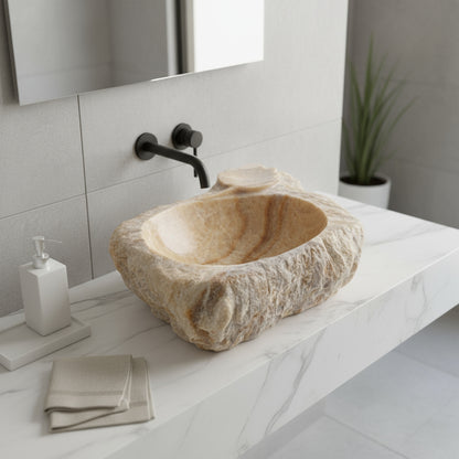 Marble Sink – Rustic Stone Sink Bathroom Basin (45x55x14 cm), Natural Handcrafted Marble Vanity Bowl