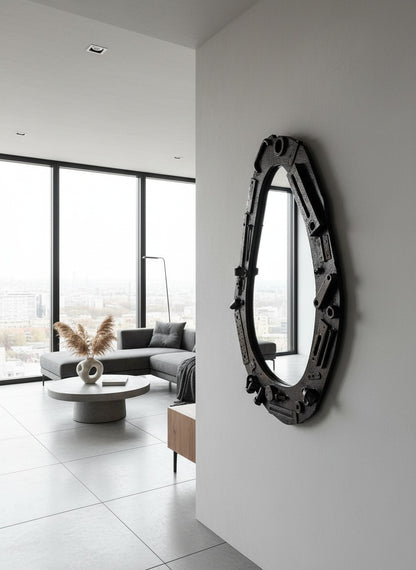 Industrial Wall Mirror – Steampunk MDF Frame Mirror with metal part for Loft & Modern Interiors