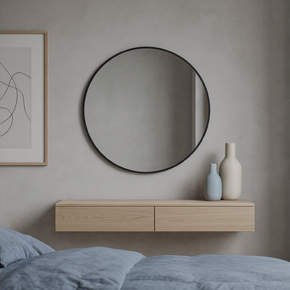 Round Wall Mirror – Modern Black Frame Mirror for Living Room & Entryway
