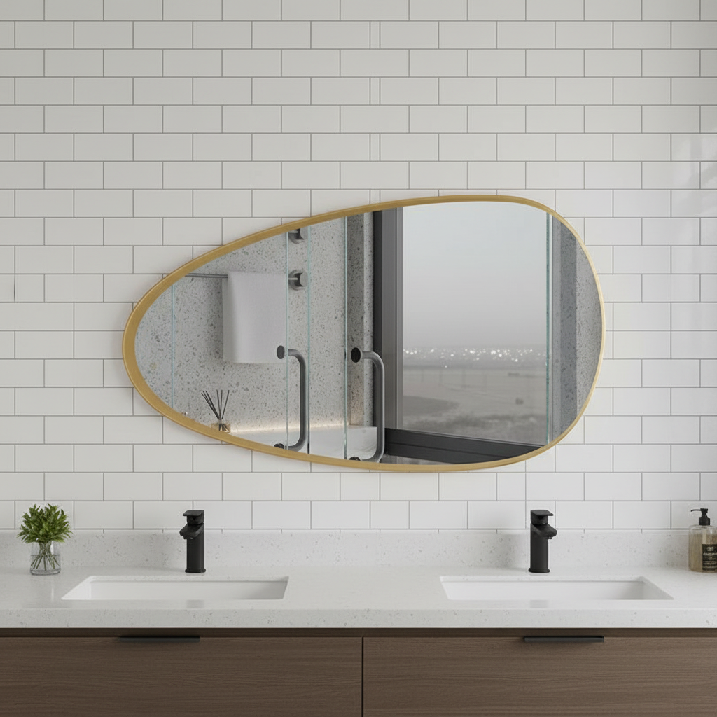Asymmetrical Black Wall Mirror – Modern Irregular Bathroom Mirror