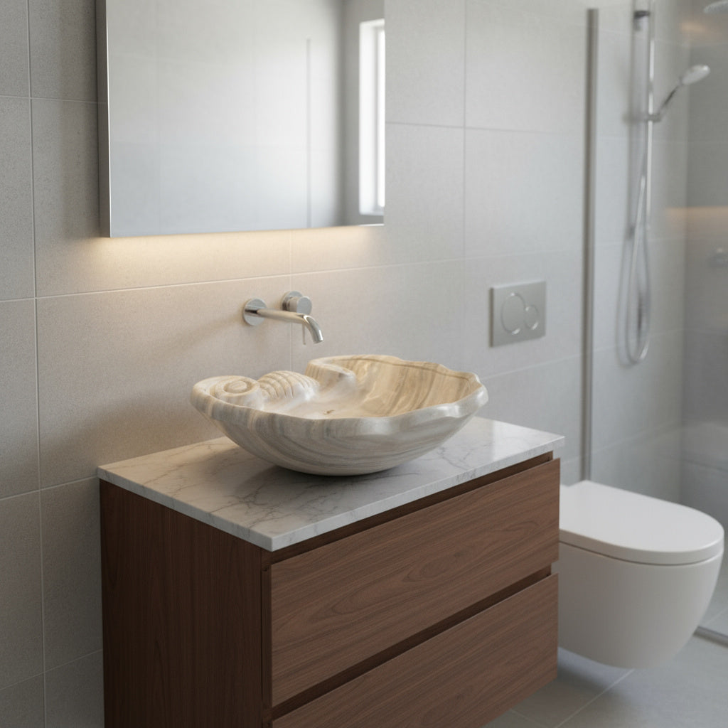 Luxury Marble Bathroom Sink – Hand-Carved Natural Stone Vessel Basin, Elegant Vanity Bowl