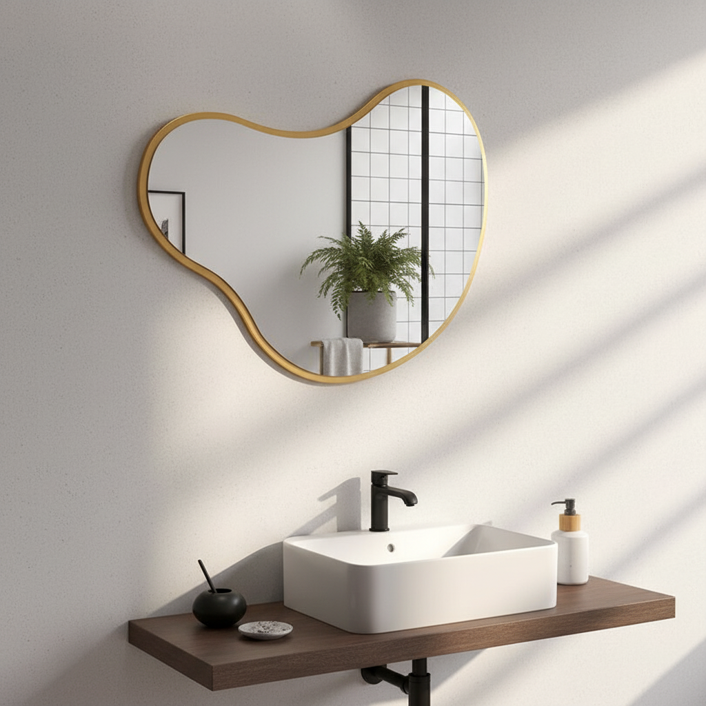 Organic Wall Mirror – Modern Irregular Blob Mirror with Black Frame