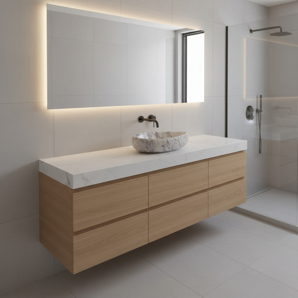 Luxury Marble Vessel Sink – Handcrafted Natural Stone Bathroom Basin with Textured Edge, Modern Vanity Bowl 21.6"x15.7"x5.5" (55x40x14 cm)